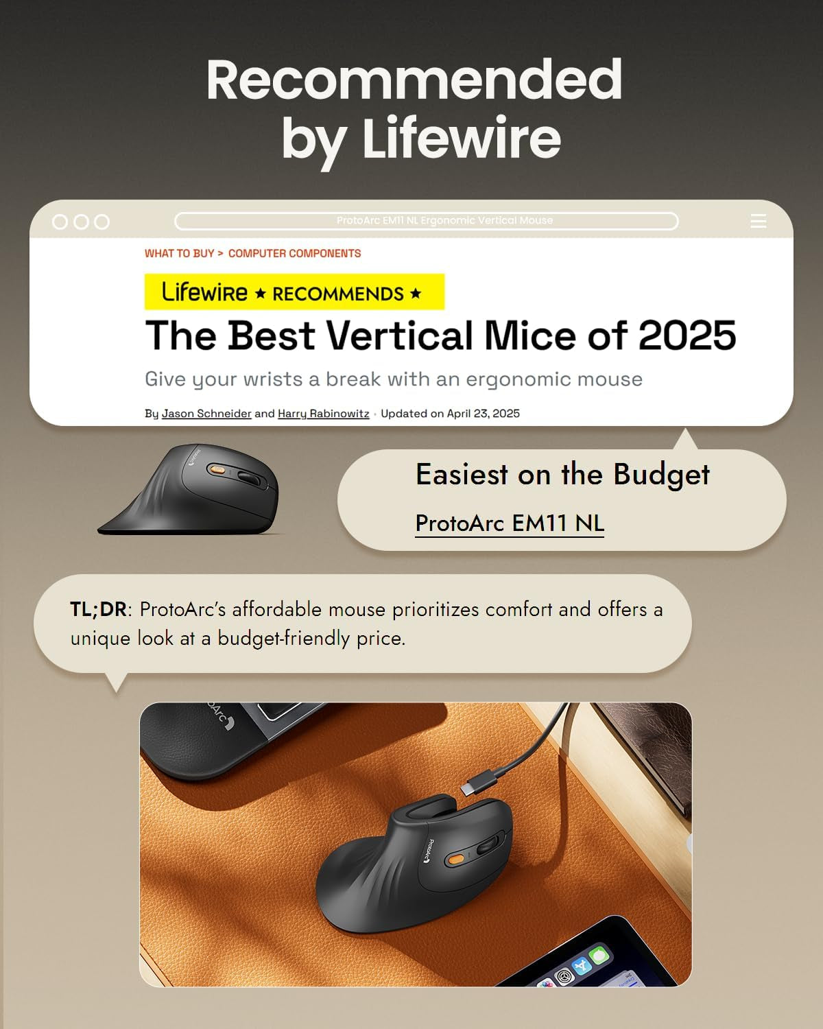 EM11 Ergonomic Vertical Wireless Mouse